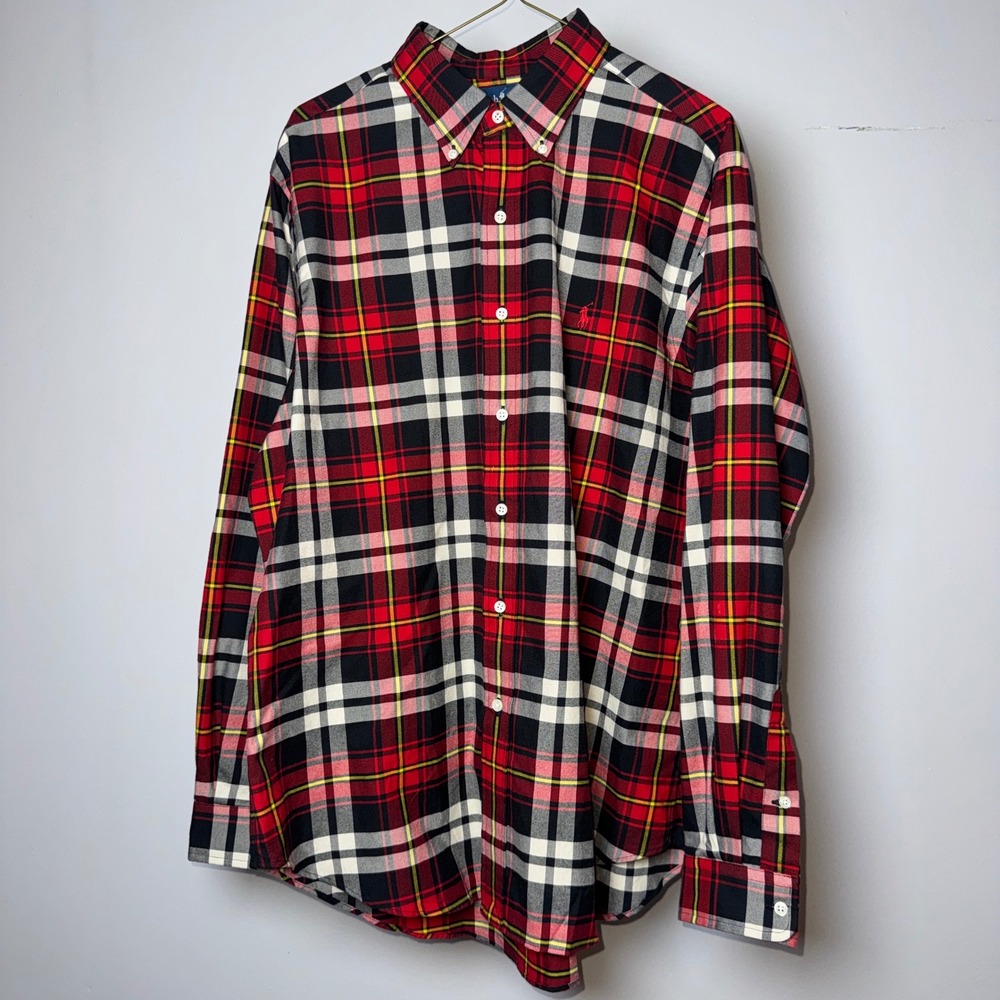 Polo Ralph Lauren Mens Classic Fit Plaid Button Down Shirt Red Black White L